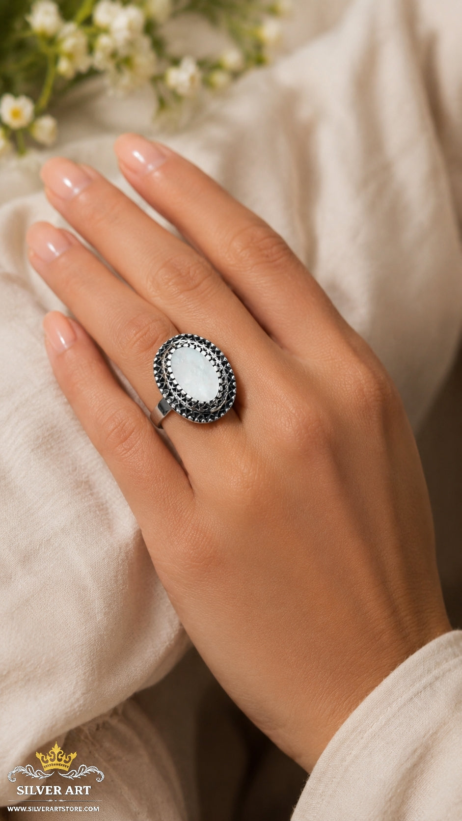 Silver Mother Of Pearls Ring