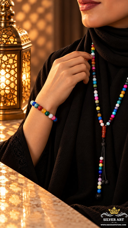 Natural Colorful Agate Islamic Prayer Beads & Bracelet