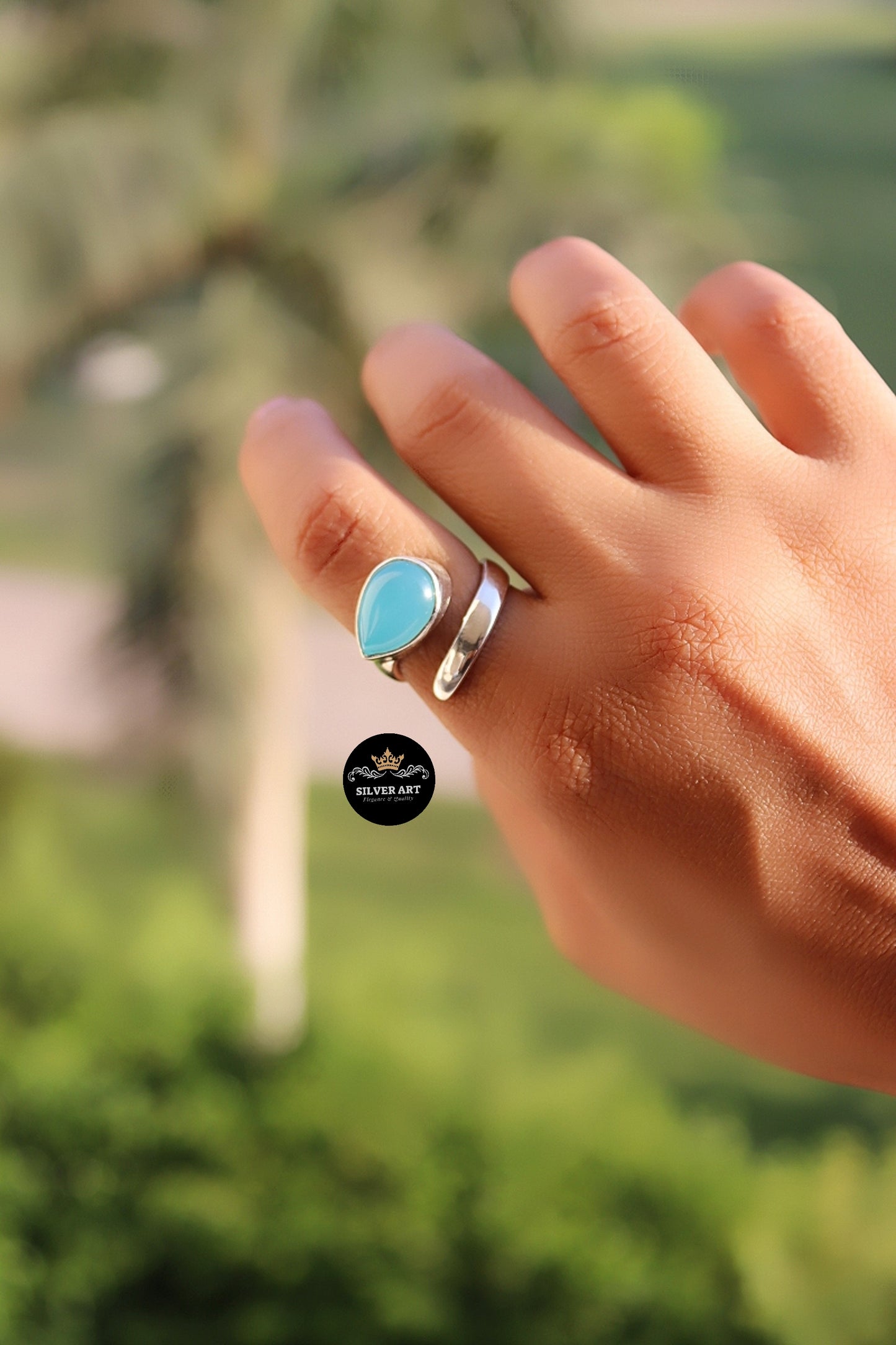 Indian Silver Natural Gemstones Ring Size 18