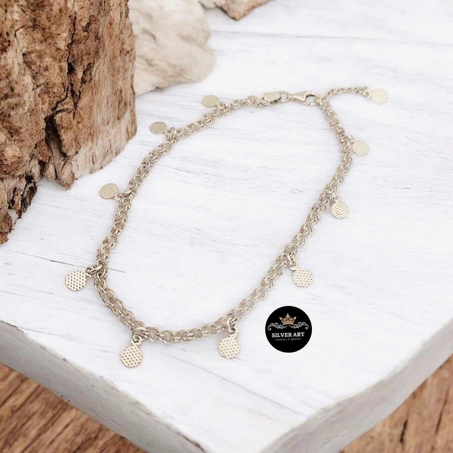 Dangling Silver Disc Anklet