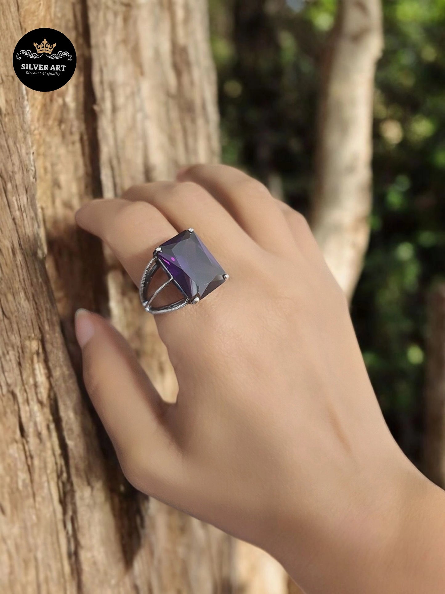 Purple Stone Silver Ring size 19