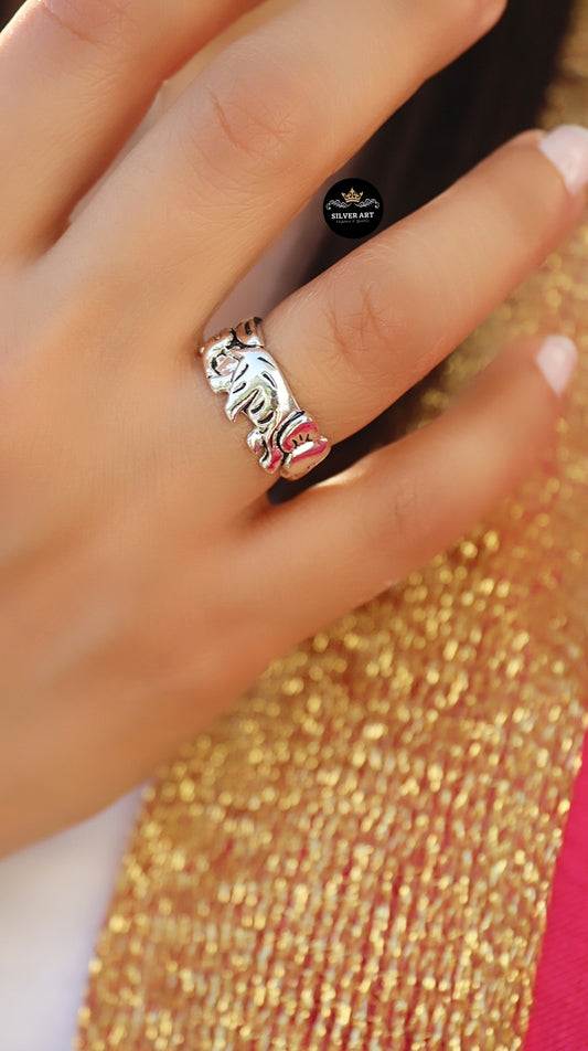 Elephants Silver Ring Size 12