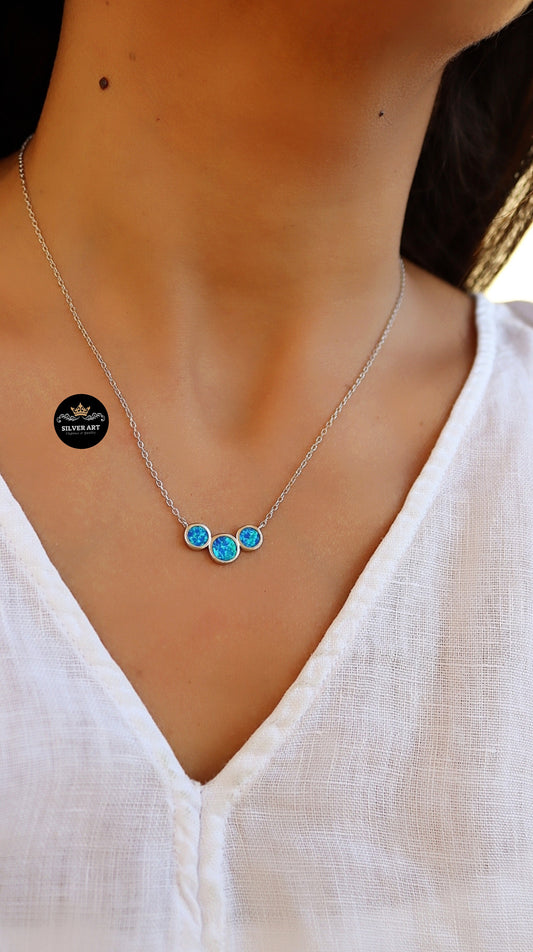 Sterling Silver Necklace With Opal Stones