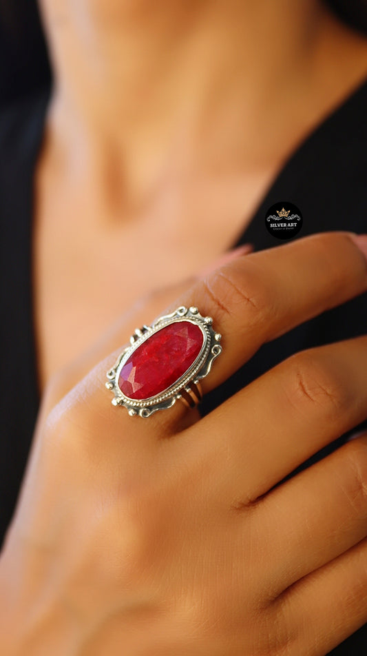 Indian Silver Natural Gemstones Ring Size 16