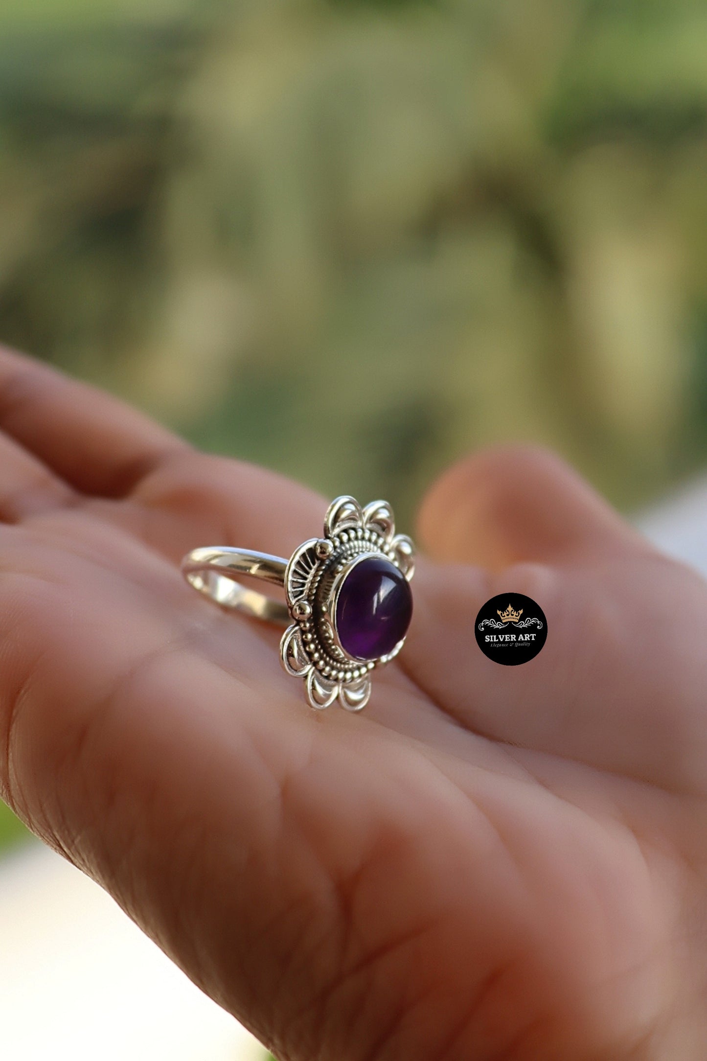 Indian Silver Natural Gemstones Ring Size 19