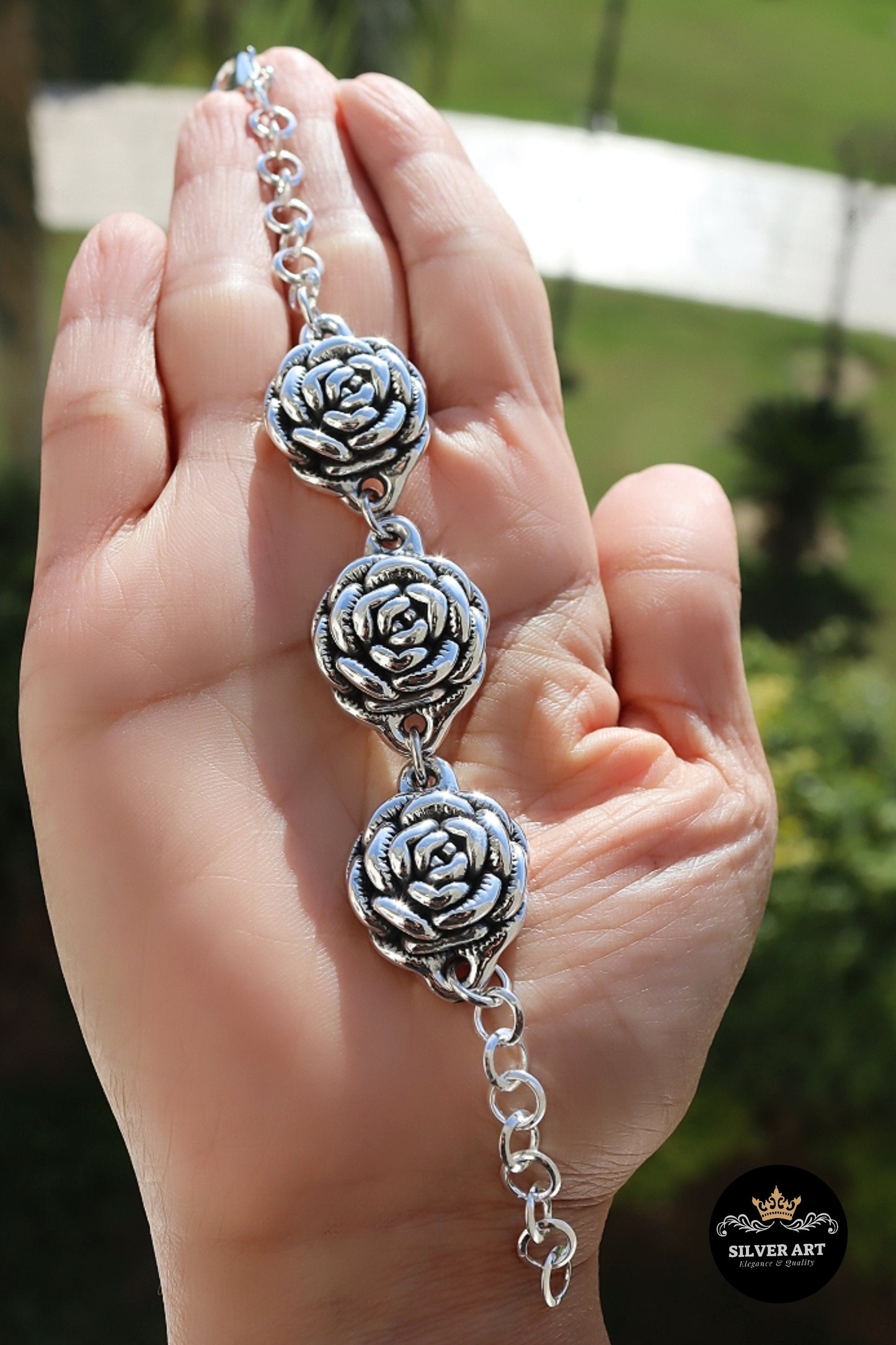 Vintage Thai Silver Rose Bracelet