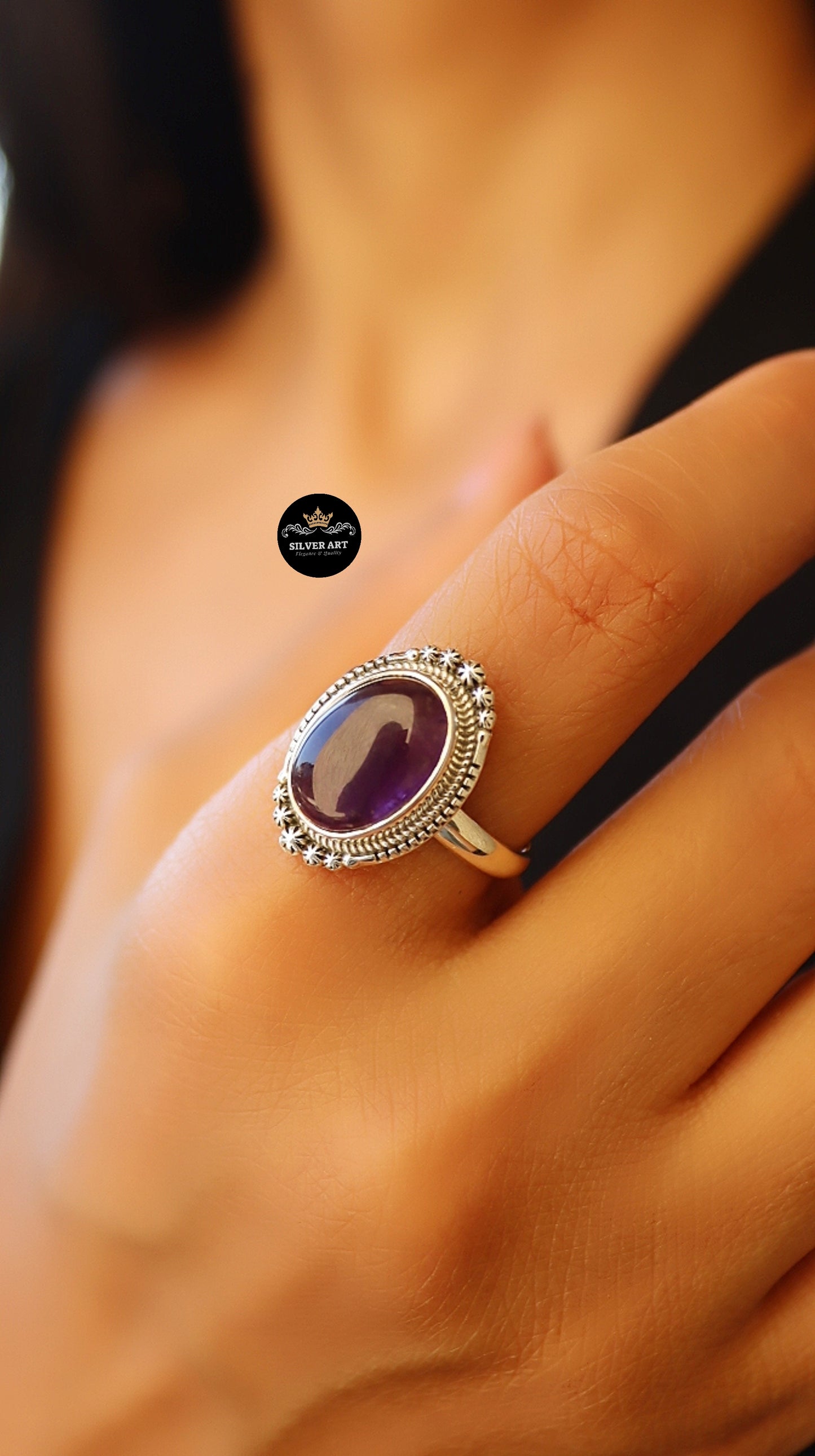 Indian Silver Natural Gemstones Ring Size 20