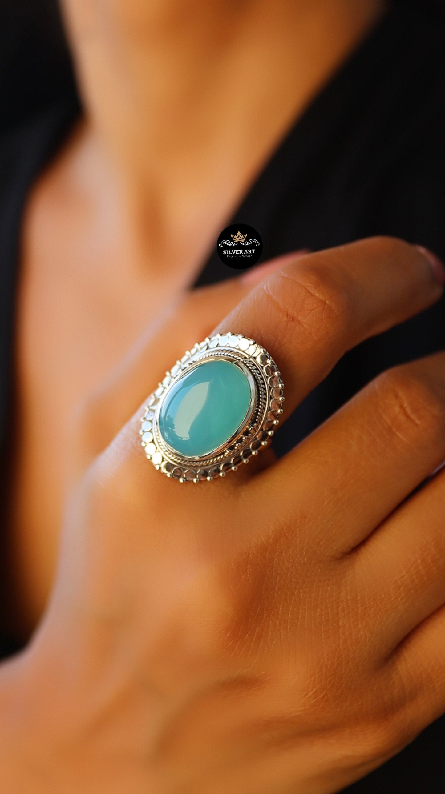 Indian Silver Natural Gemstones Ring Size 18