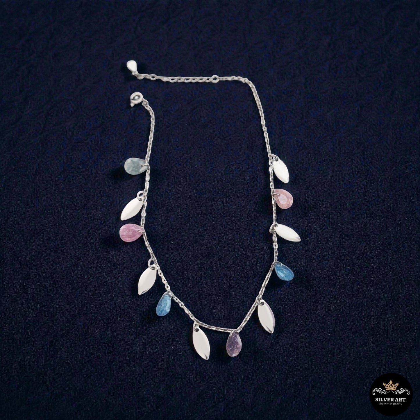 Sterling Silver Dangling Charms Anklet