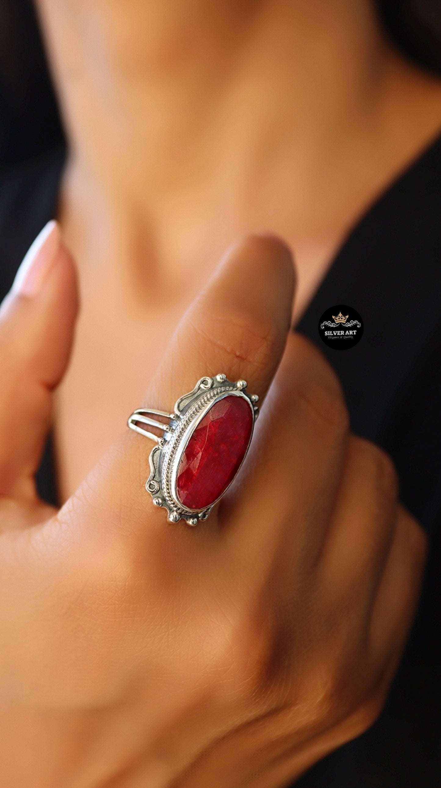 Indian Silver Natural Gemstones Ring Size 16