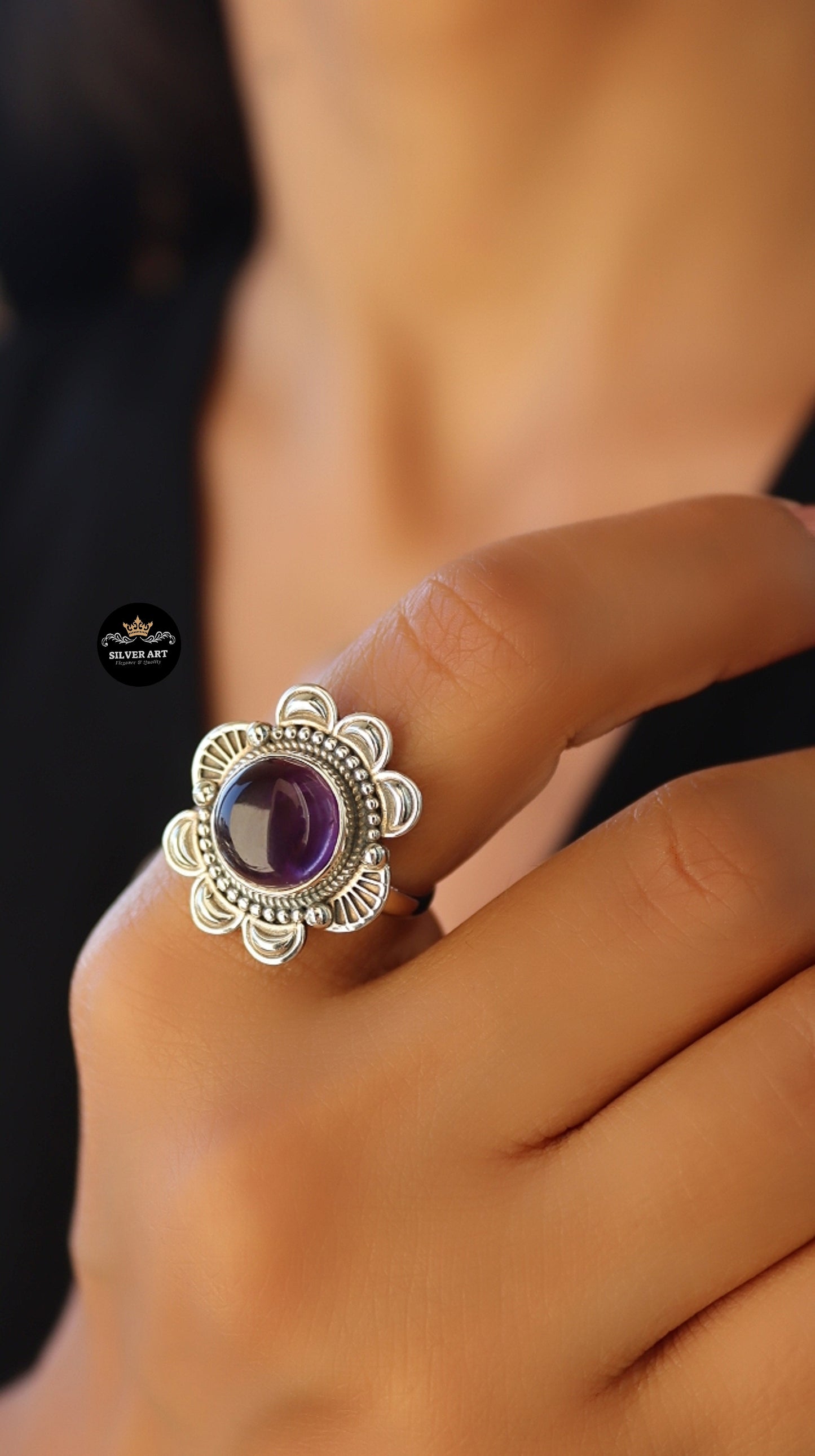 Indian Silver Natural Gemstones Ring Size 19
