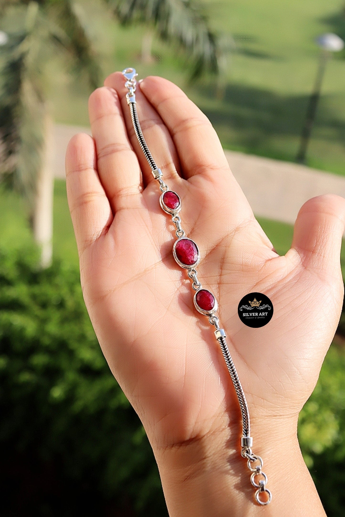 Indian Silver Natural Gemstones Bracelet