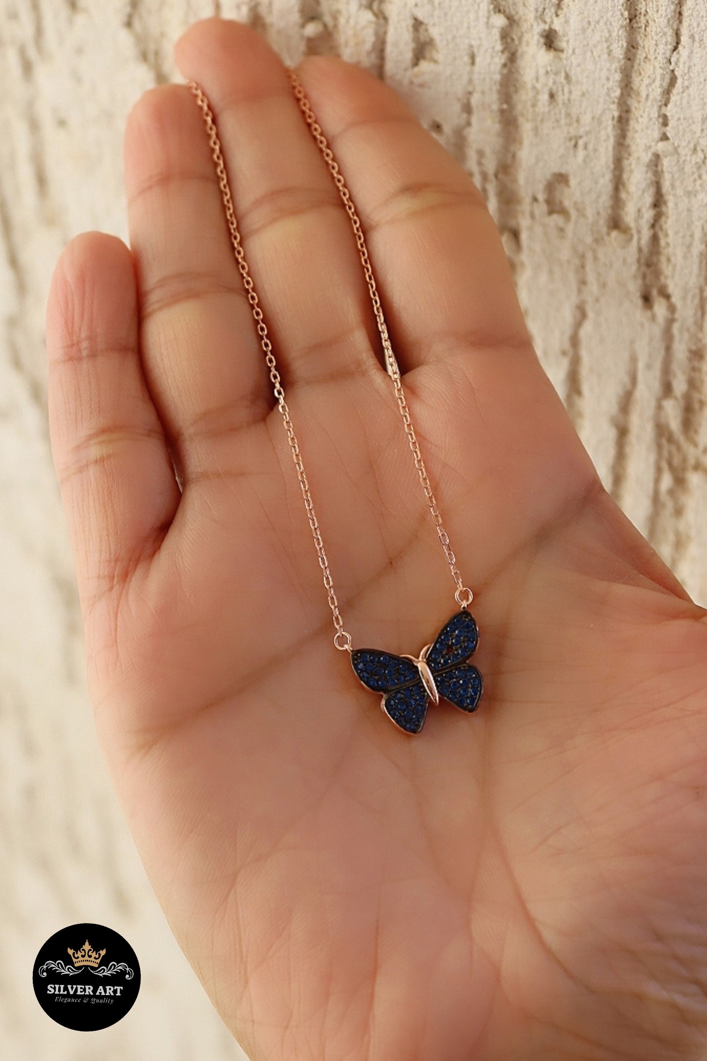 Sterling Silver butterfly Rose Gold Necklace