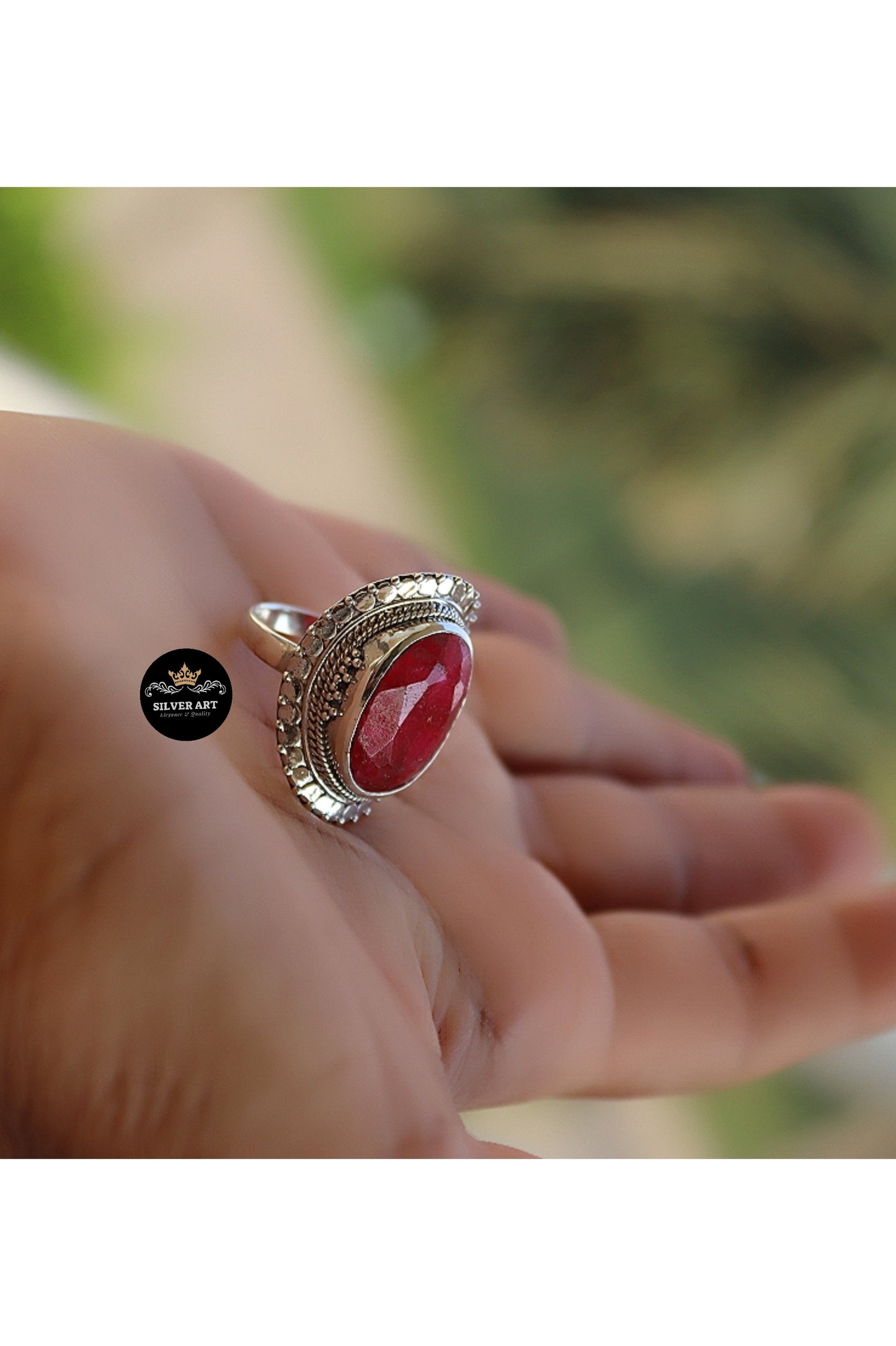 Indian Silver Natural Gemstones Ring Size 15