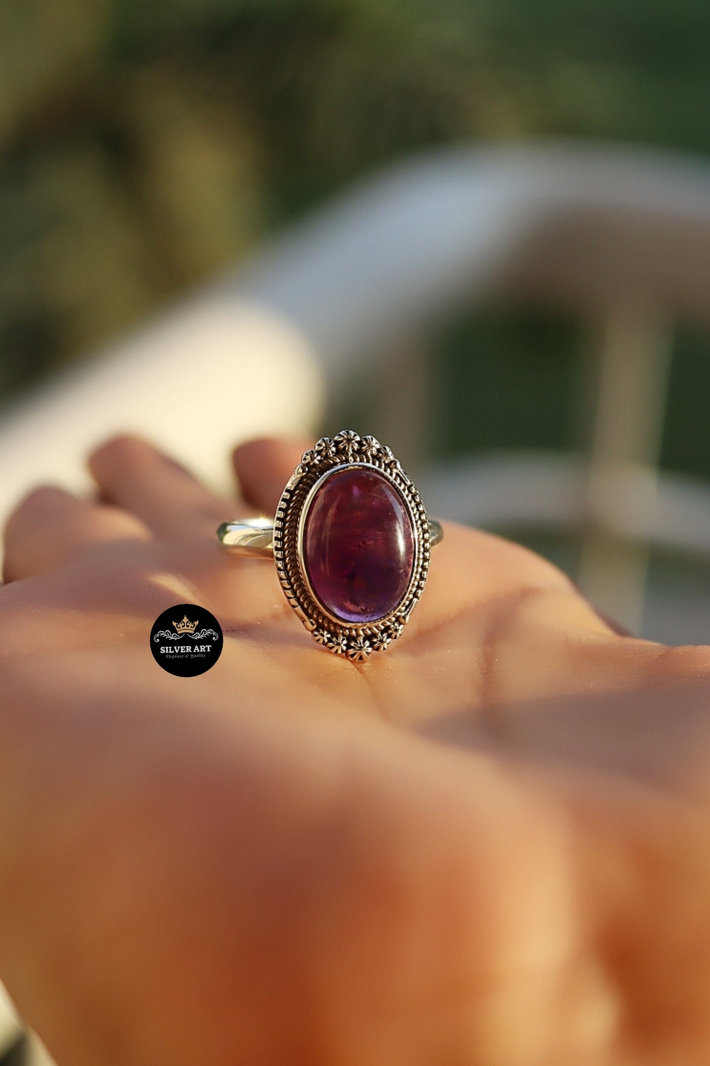 Indian Silver Natural Gemstones Ring Size 20