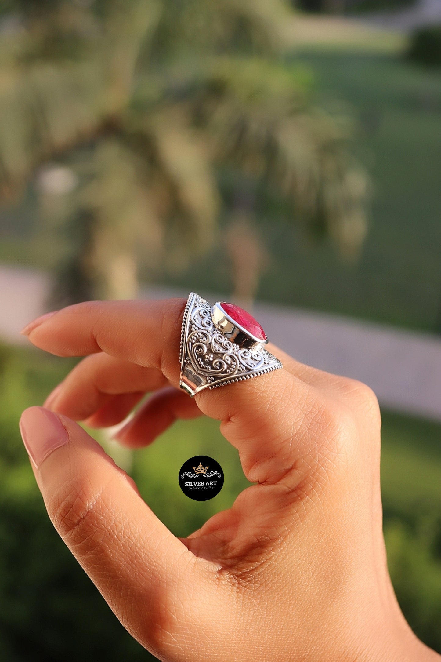 Indian Silver Natural Gemstones Ring