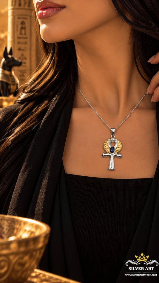 Silver Pharaonic Necklace With Gold Plated Parts
