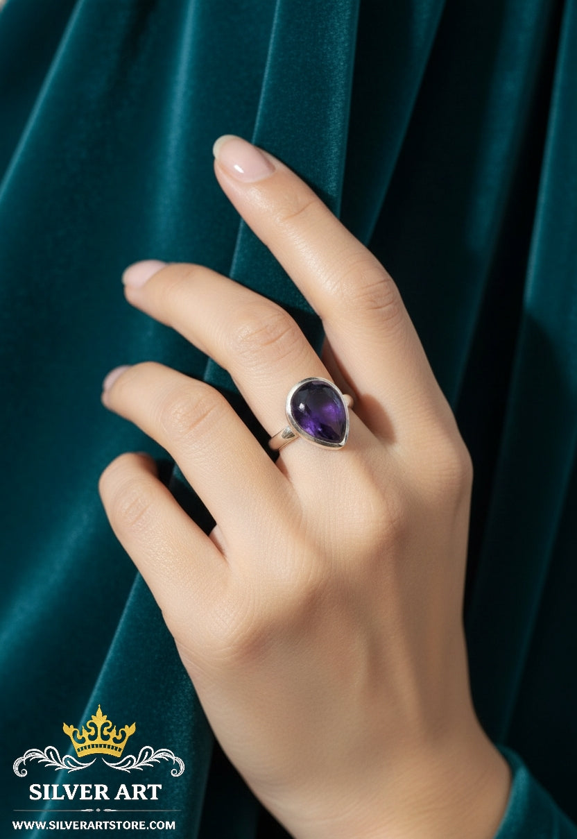 Indian Silver Natural Gemstones Ring Size 16