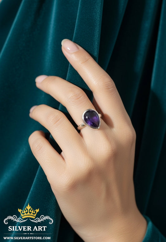 Indian Silver Natural Gemstones Ring Size 16