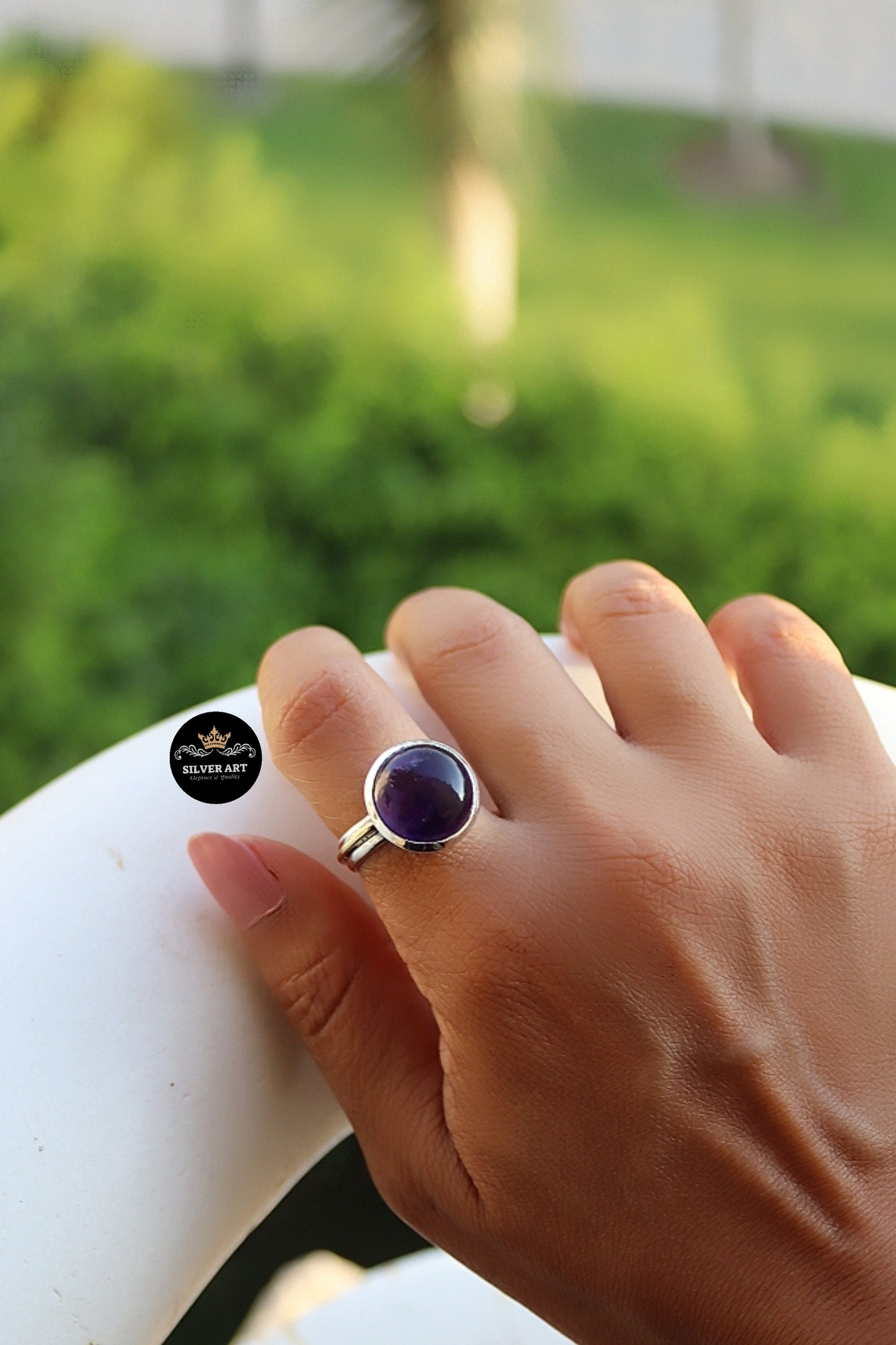 Indian Silver Natural Gemstones Ring With Gold Plated Parts Size 19