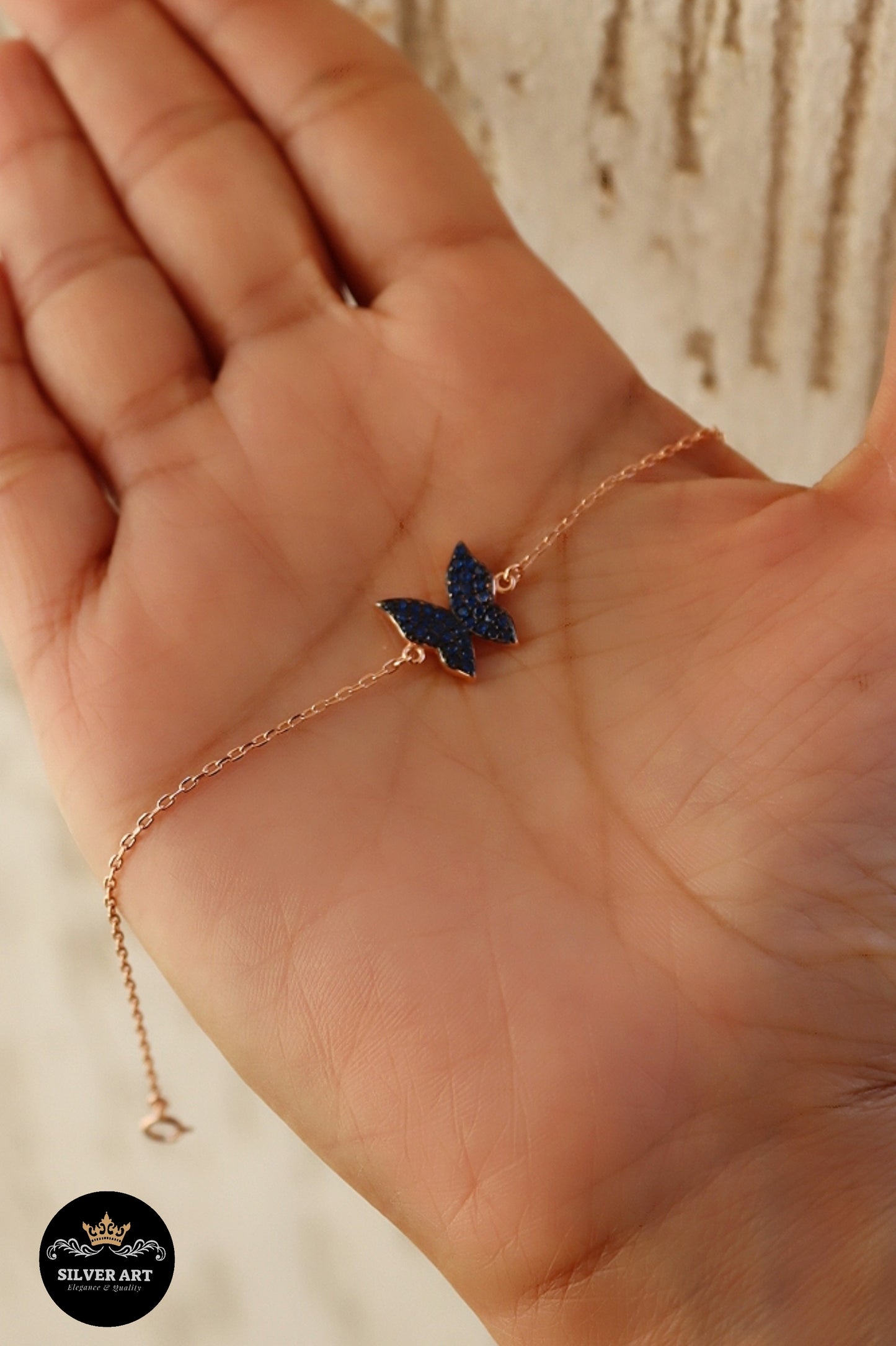 Sterling Silver butterfly Rose Gold Bracelet