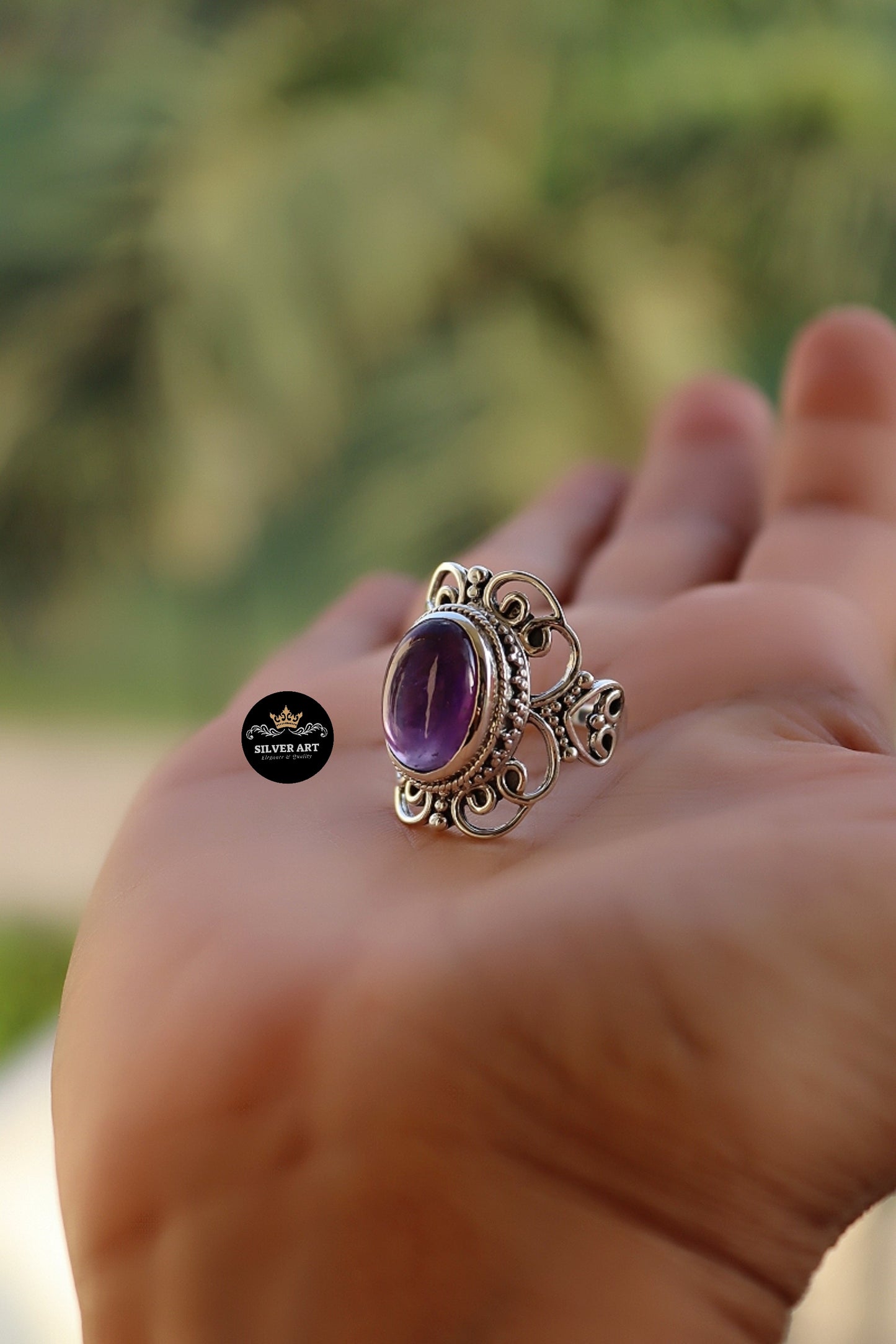 Indian Silver Natural Gemstones Ring Size 17