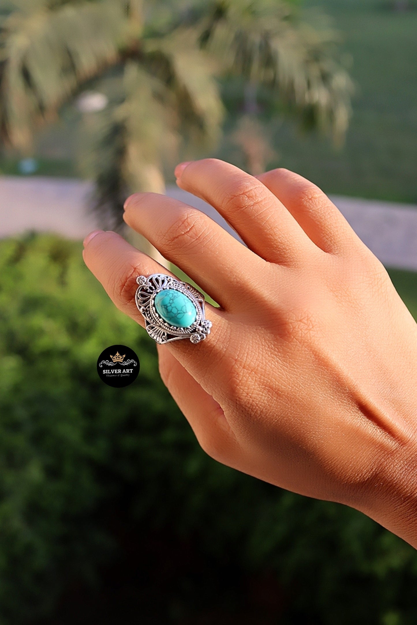 Indian Silver Natural Gemstones Ring Size 17