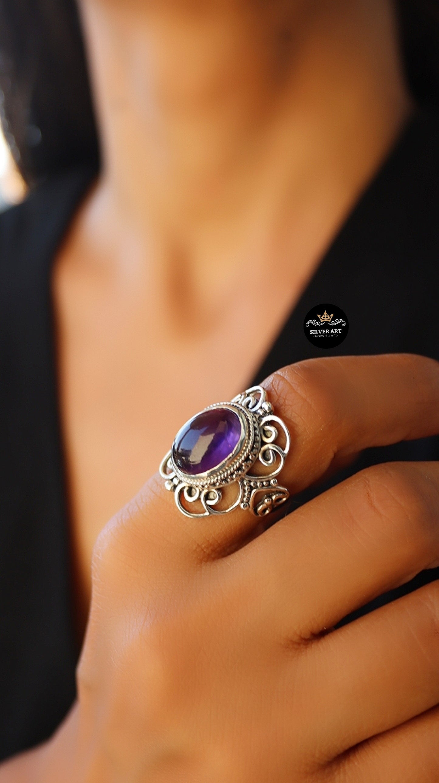 Indian Silver Natural Gemstones Ring Size 17