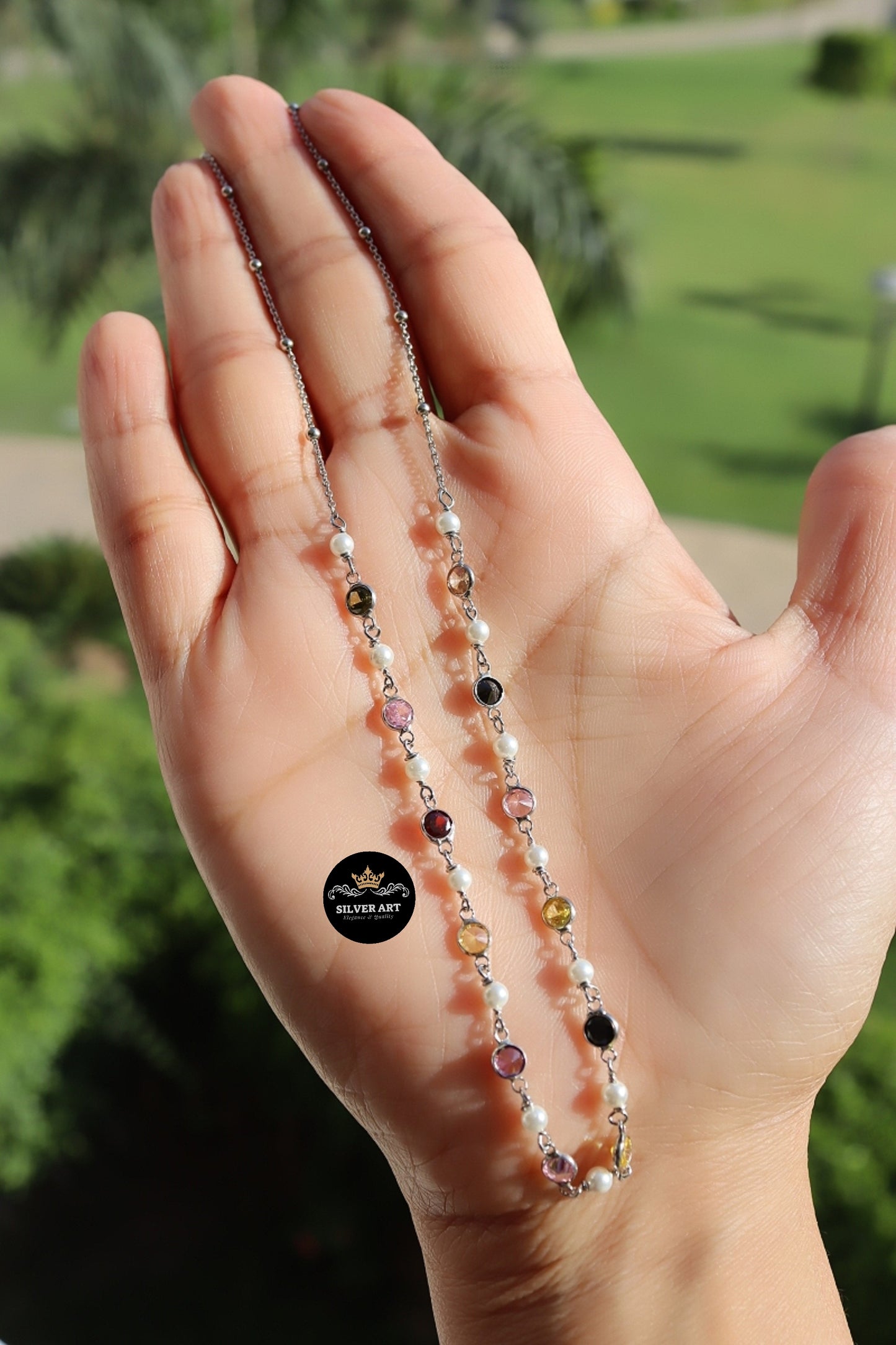 Sterling Silver Colorful Necklace