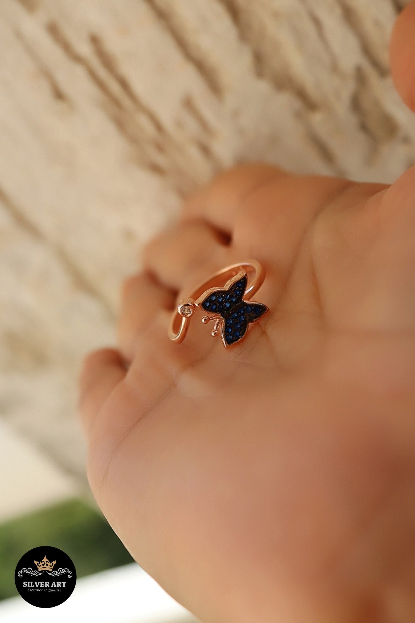 Sterling Silver butterfly Rose Gold Ring
