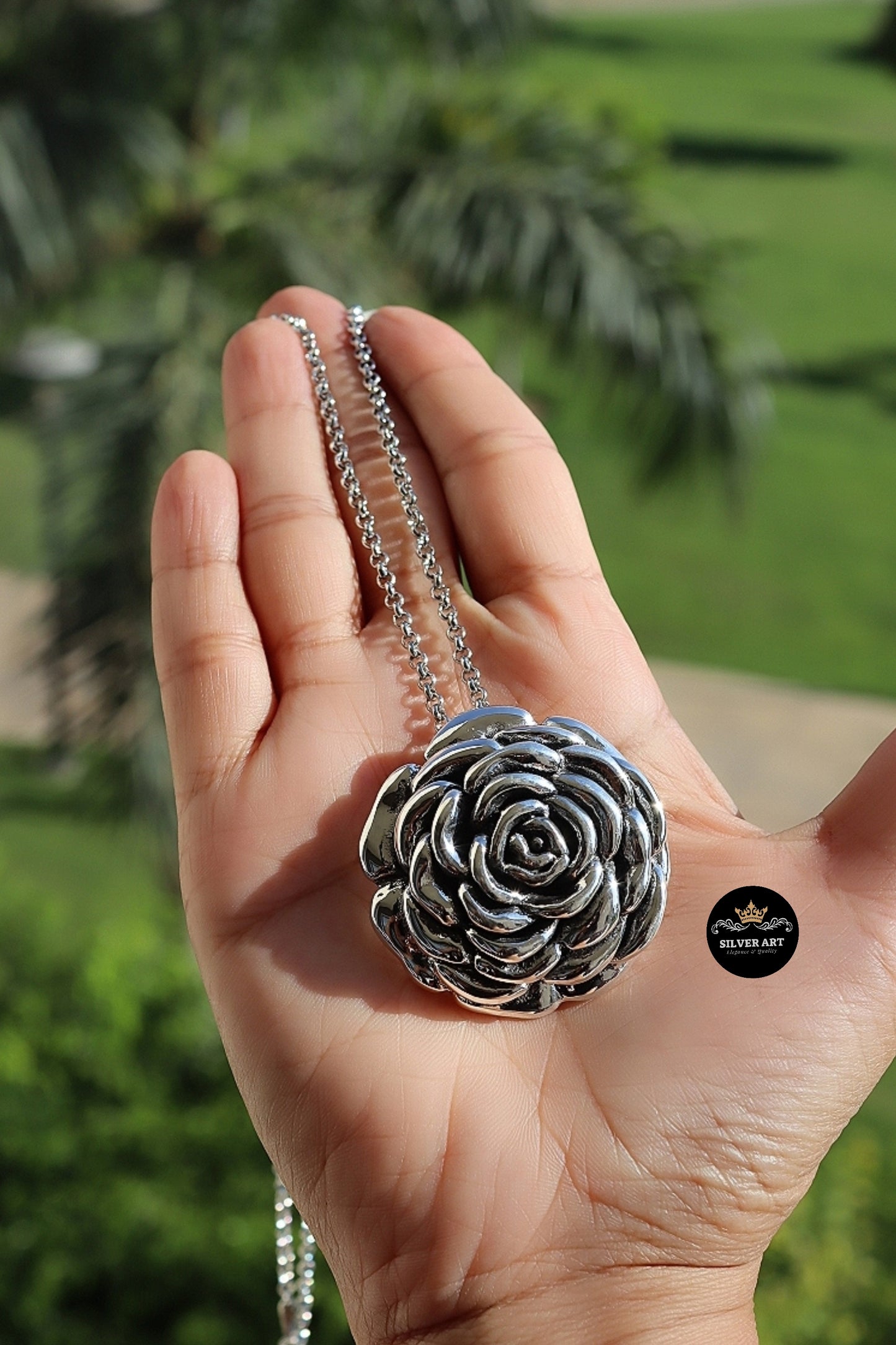 Vintage Thai Silver Rose Necklace