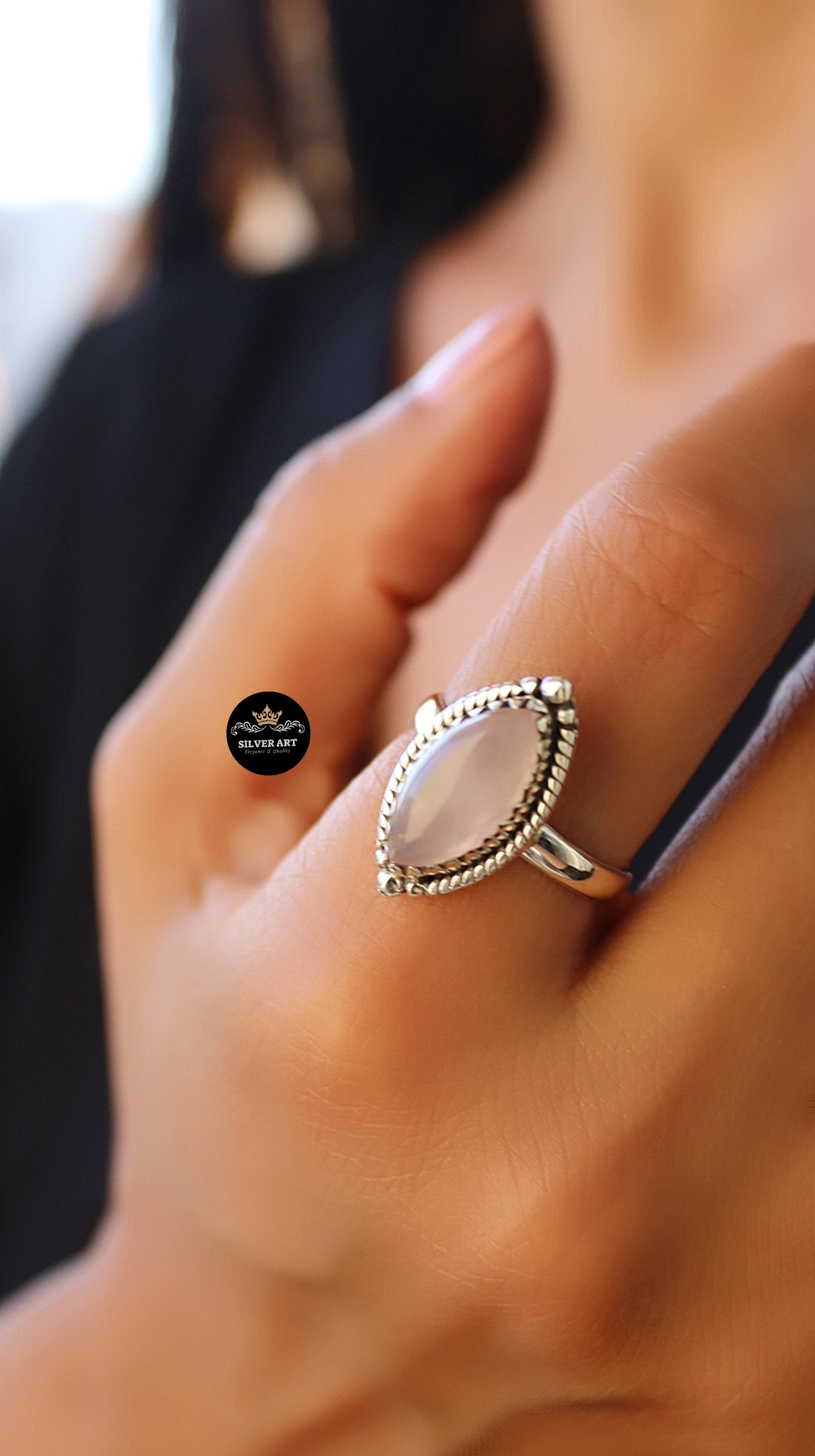 Indian Silver Natural Gemstones Ring Size 20