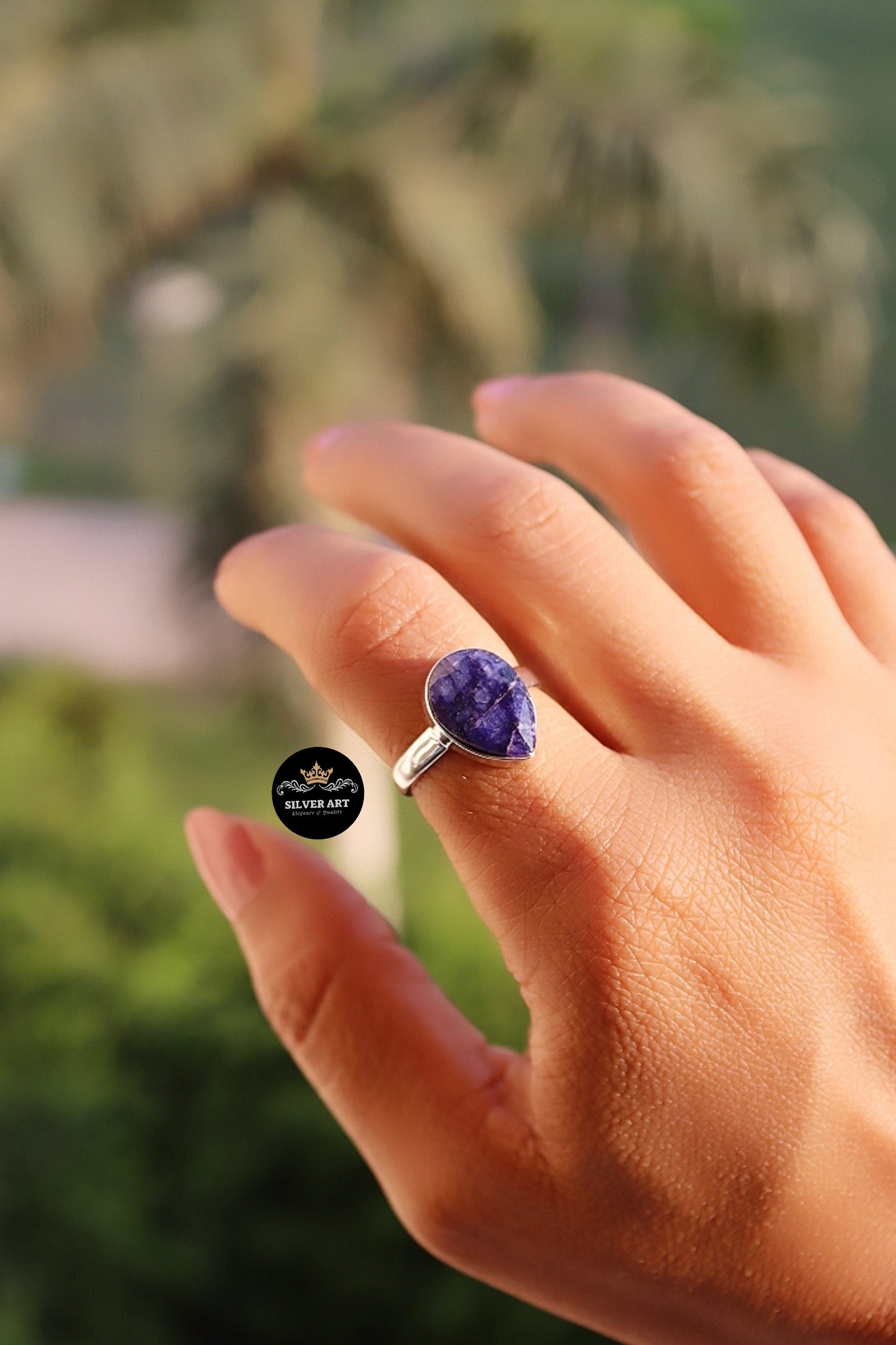 Indian Silver Natural Gemstones Ring Size 18