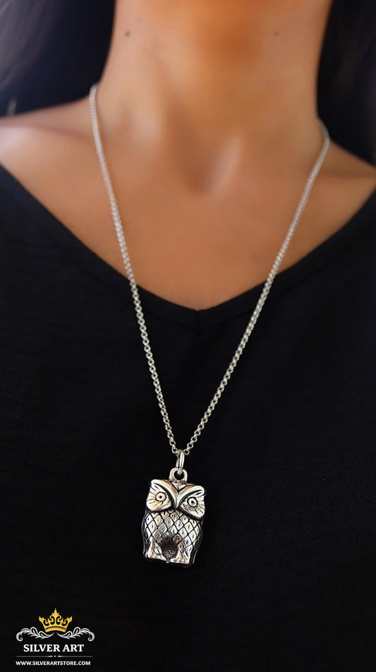 Vintage Thai Silver Owl Necklace