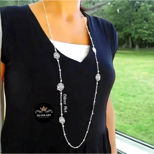 Rose Detail Long Necklace
