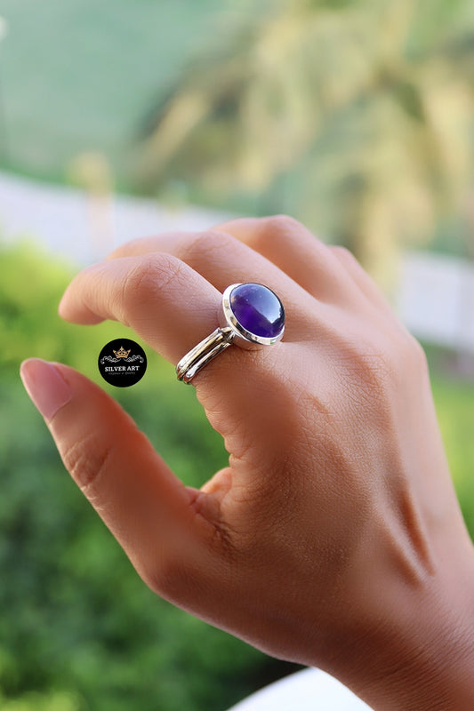 Indian Silver Natural Gemstones Ring With Gold Plated Parts Size 19