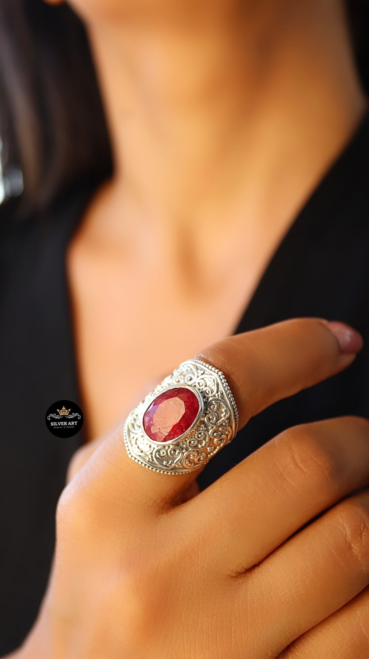 Indian Silver Natural Gemstones Ring