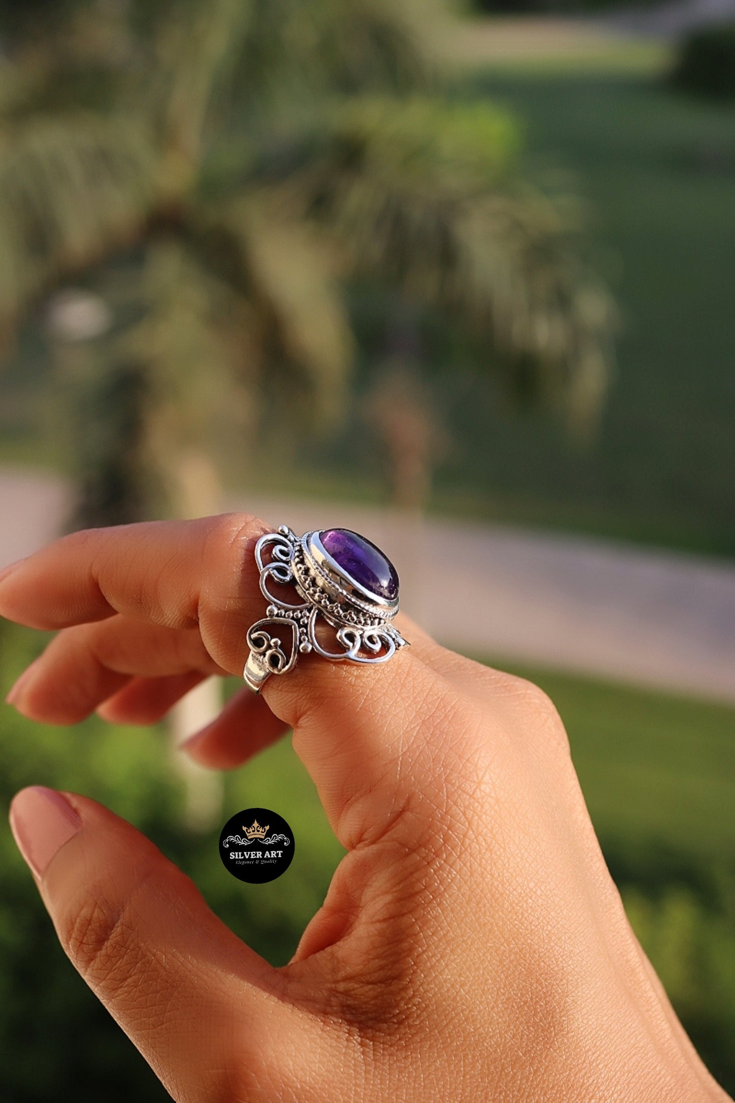 Indian Silver Natural Gemstones Ring Size 17