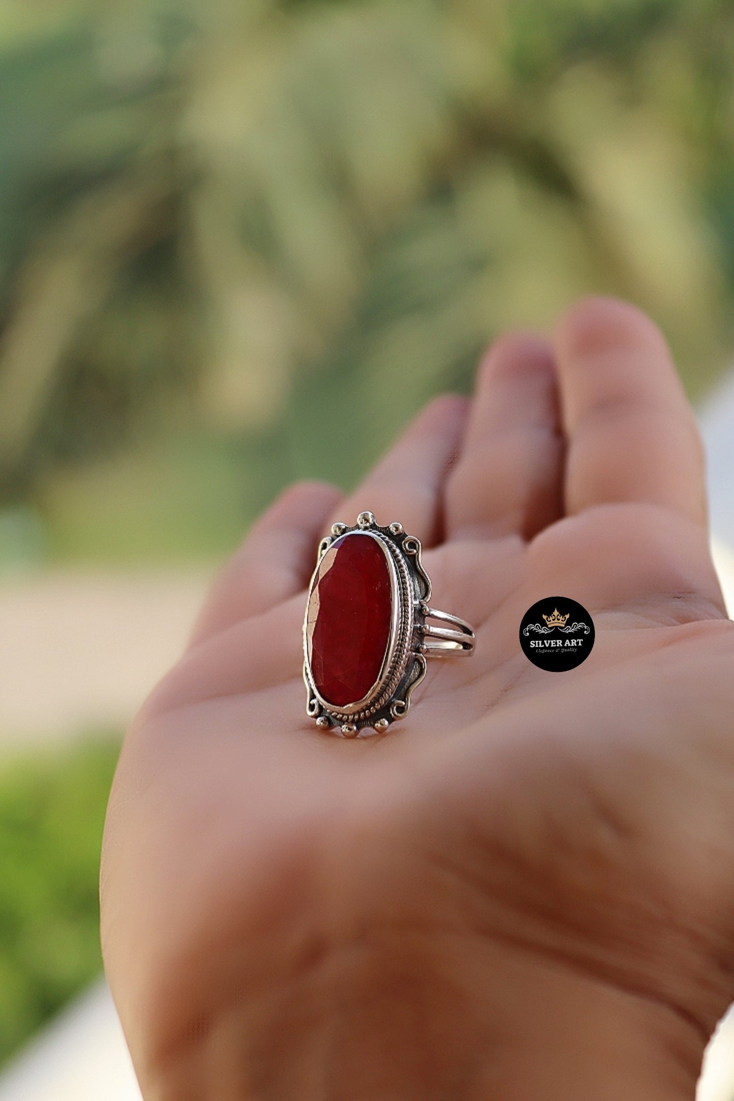 Indian Silver Natural Gemstones Ring Size 16