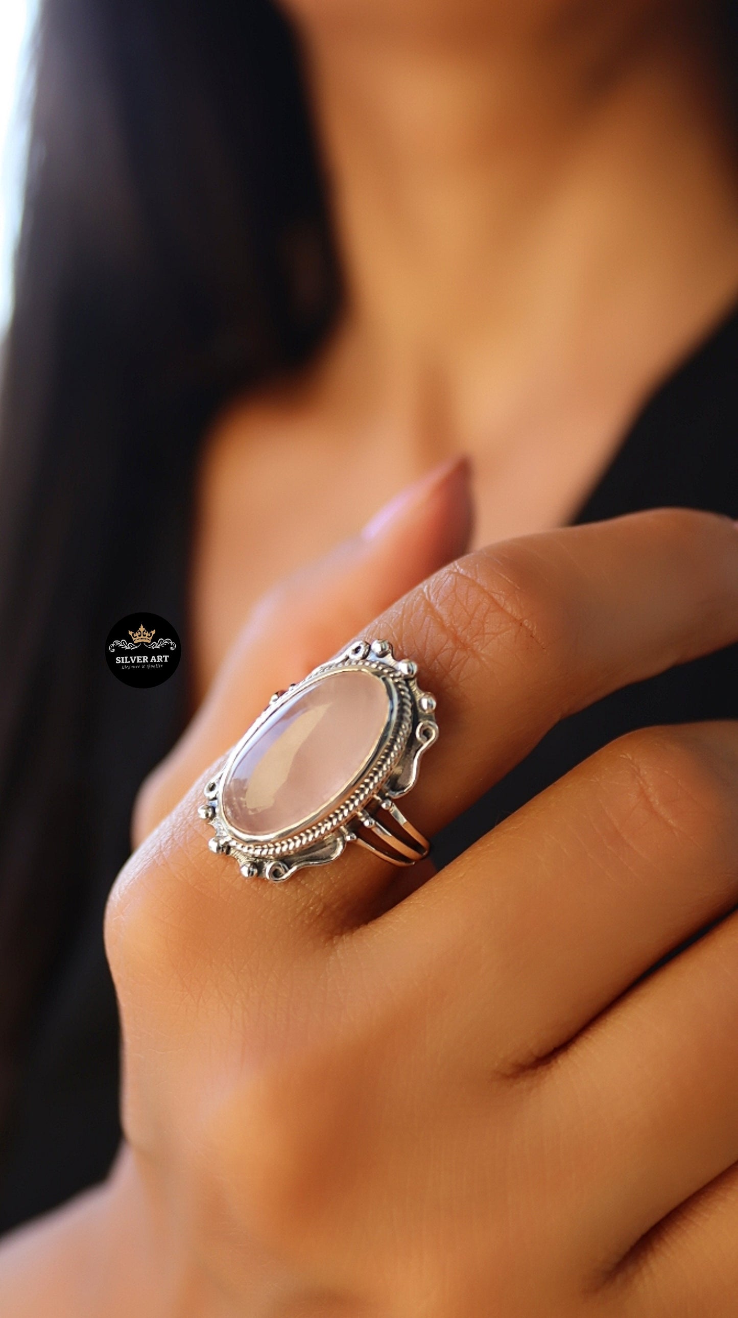 Indian Silver Natural Gemstones Ring Size 20