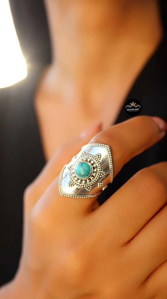 Indian Silver Natural Gemstones Ring Size 17