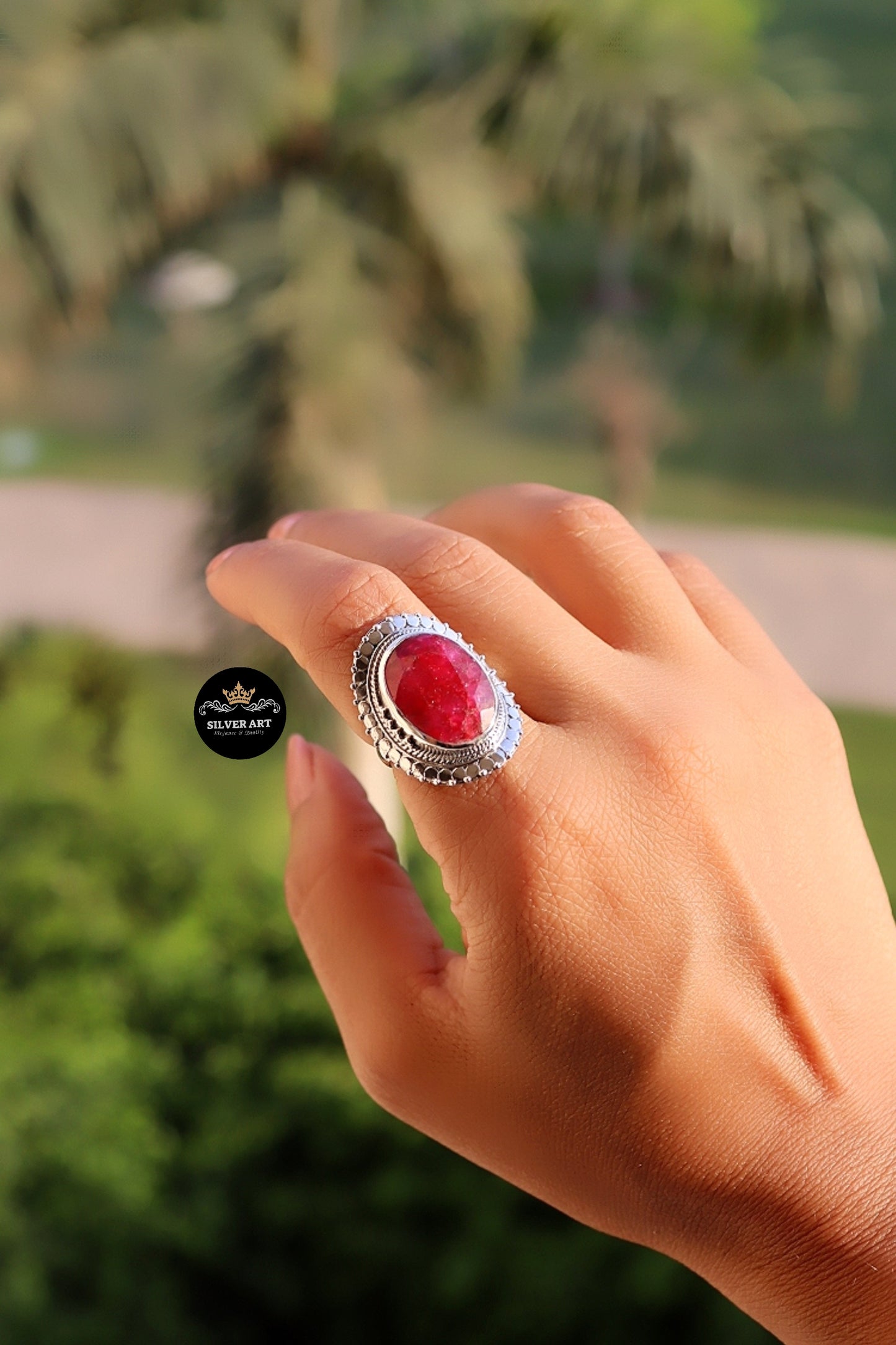 Indian Silver Natural Gemstones Ring Size 15