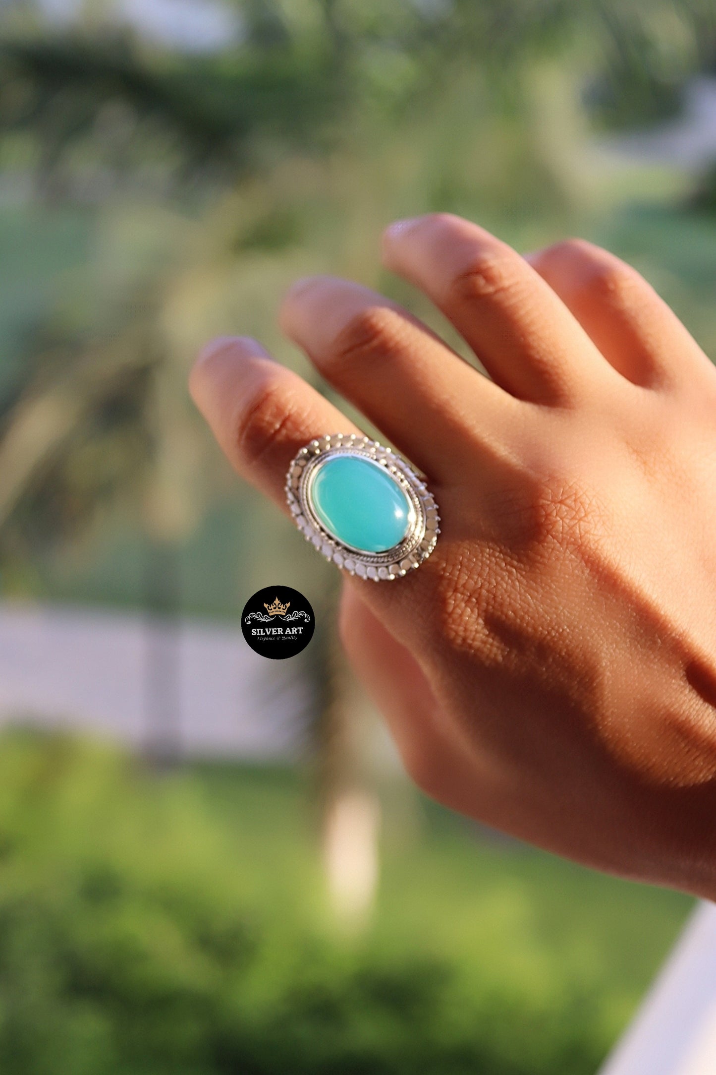 Indian Silver Natural Gemstones Ring Size 18