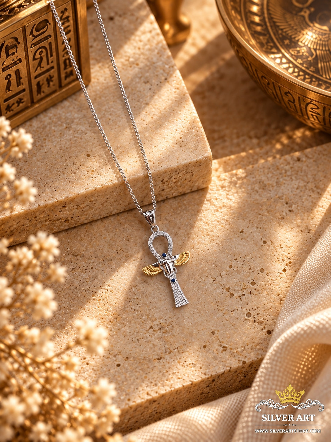 Silver Pharaonic Necklace With Gold Plated Parts