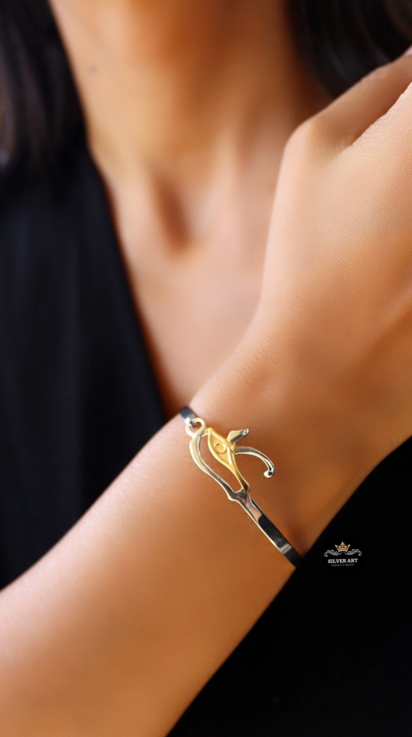 Closed Pharaonic Handcuff With Gold Plated Parts