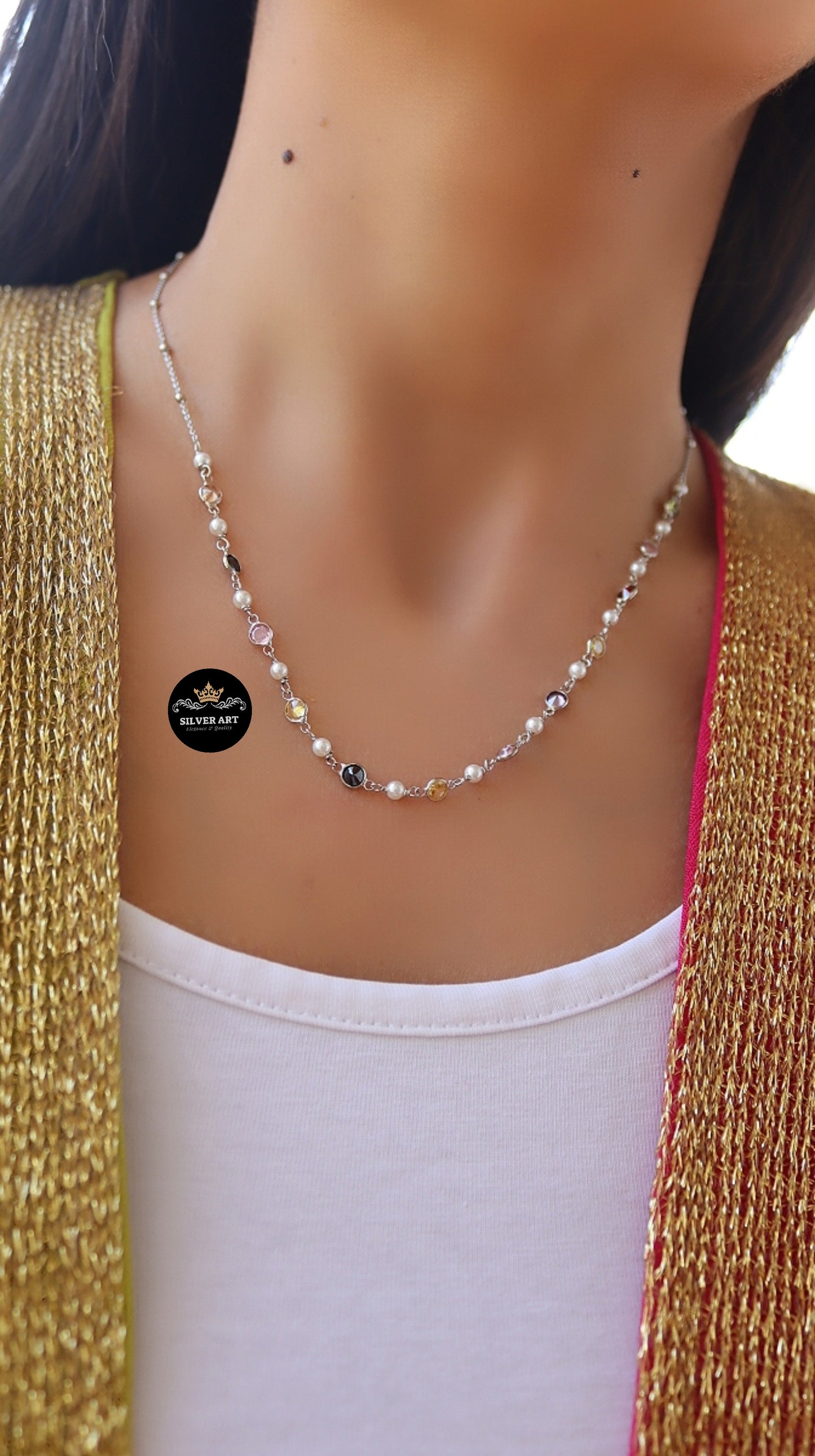 Sterling Silver Colorful Necklace