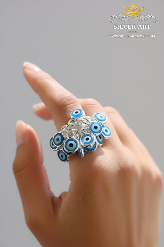 Blue Hanging Evil Eye Ring