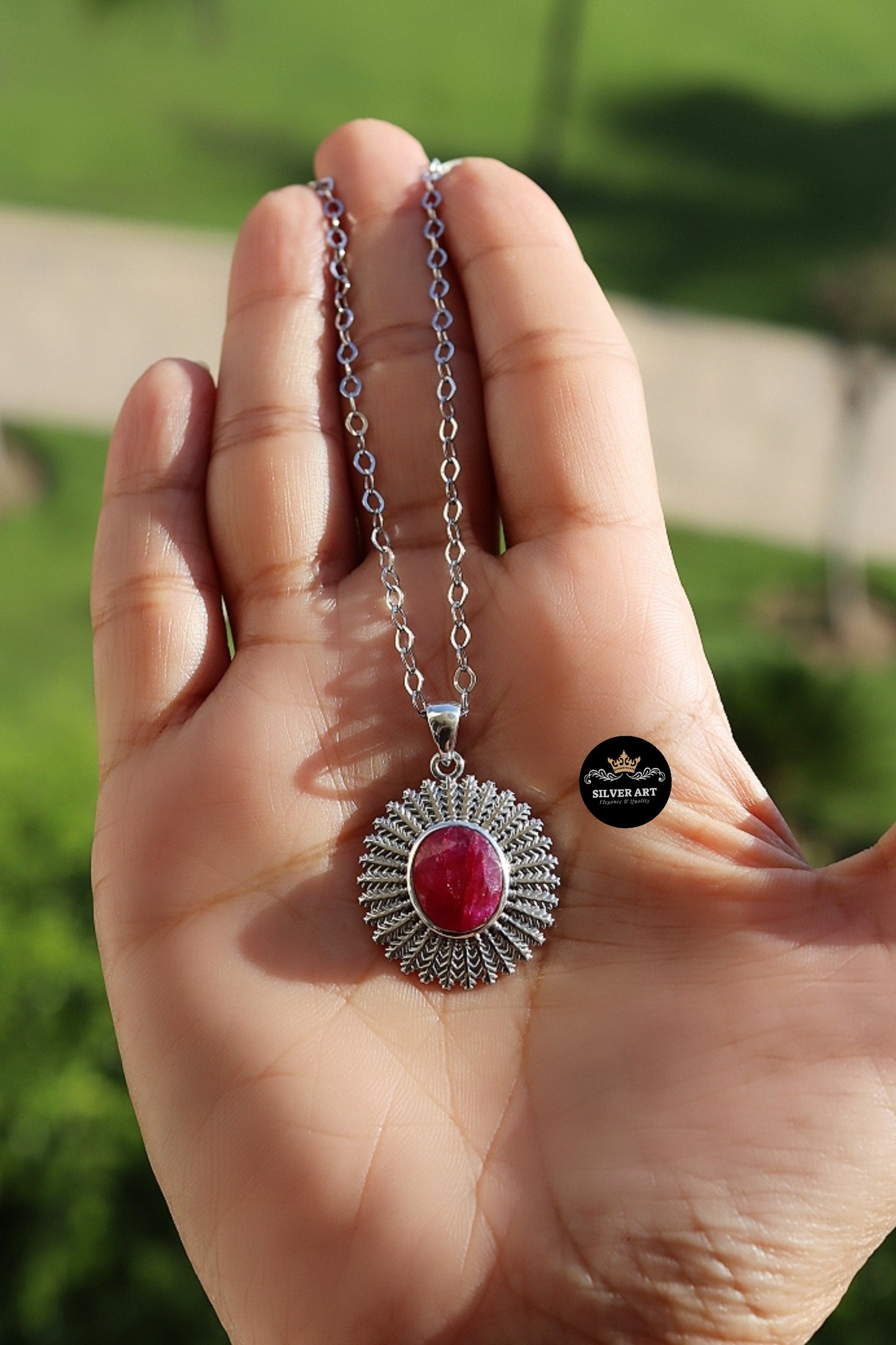 Indian Silver Natural Gemstones Necklace