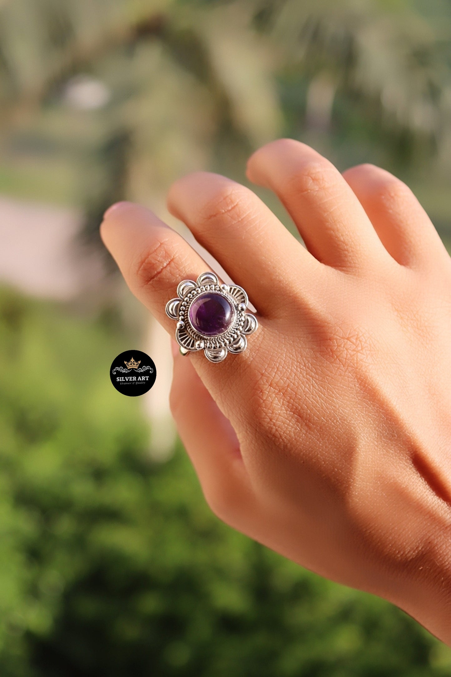 Indian Silver Natural Gemstones Ring Size 19