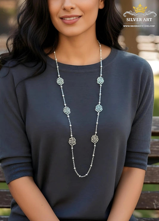 Rose Detail Long Necklace